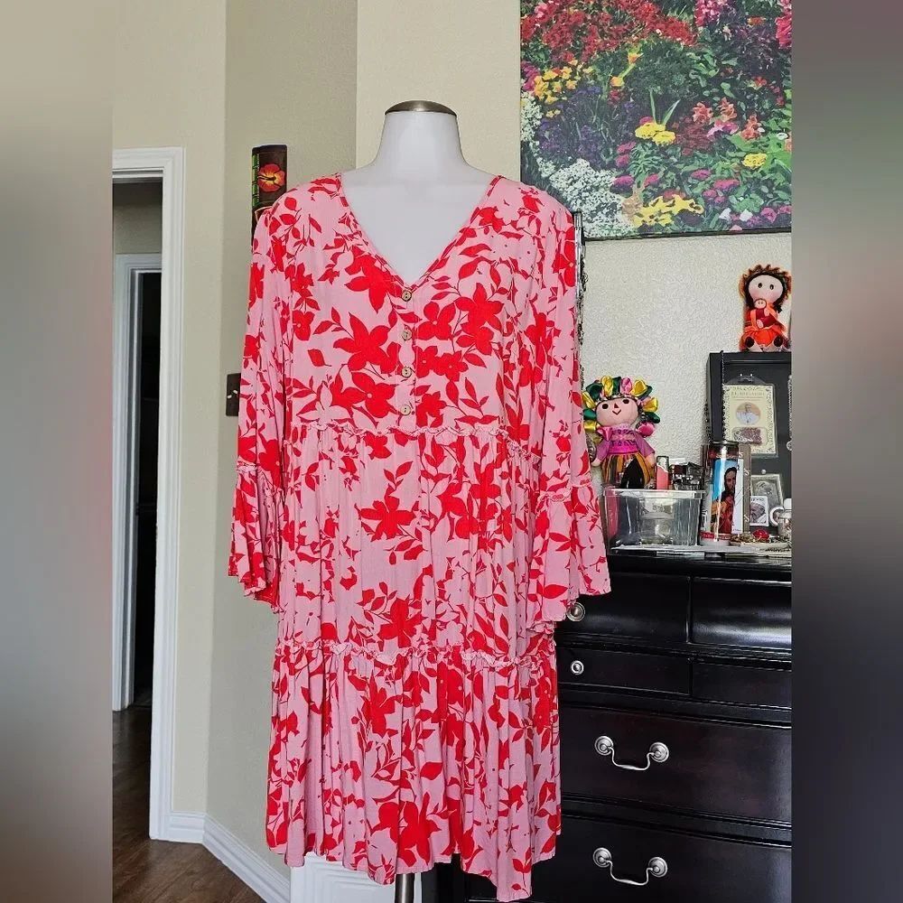 Floral Red and White Women's Dress - Rustty Dustty